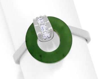 Foto 1 - Designer-Weißgold-Ring mit Kreis aus Jade und Diamanten, Q1342
