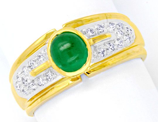 Foto 2 - Diamant-Goldring, Spitzen Smaragd, 20 Diamanten, S6080